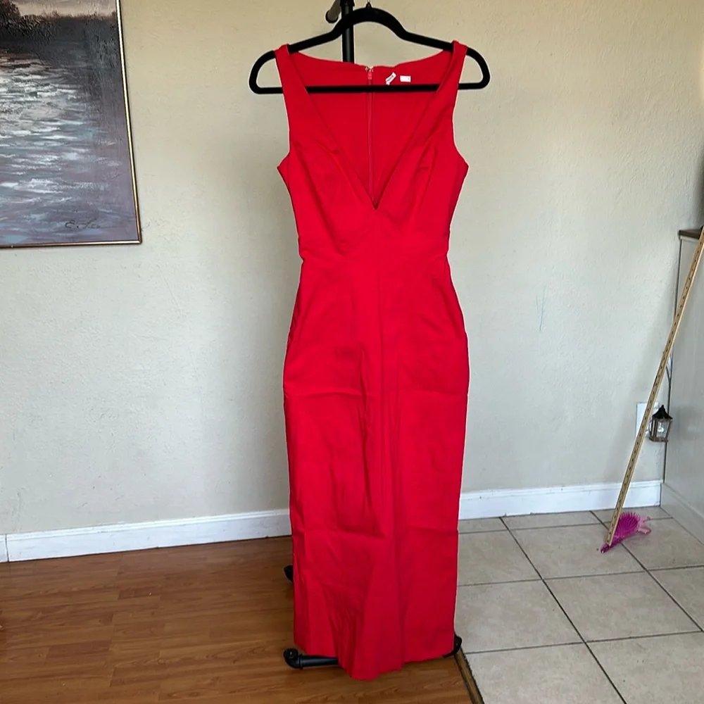 HOUSE OF CB 'Cece' Red‎ Rose Plunge Maxi Dress NWOT size S - Picture 3 of 10